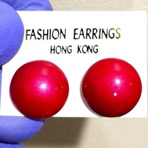 Retro 1980s Red Enameled Metal Dome Stud Earrings – Chic Stylish Women's Jewelry